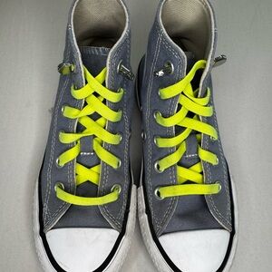 Blue Girls EVA lift platform High Top converse Kids Shoes with Neon Yellow Laces